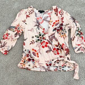 Sanctuary Floral Wrap Blouse - Pink and Red